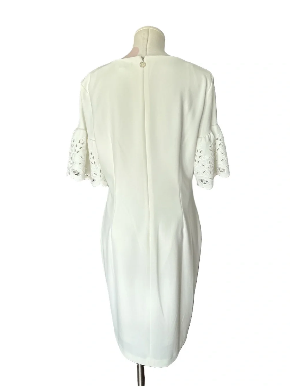 Tommy Hilfiger White Eyelet Sleeve Shift Dress - White - Size 14